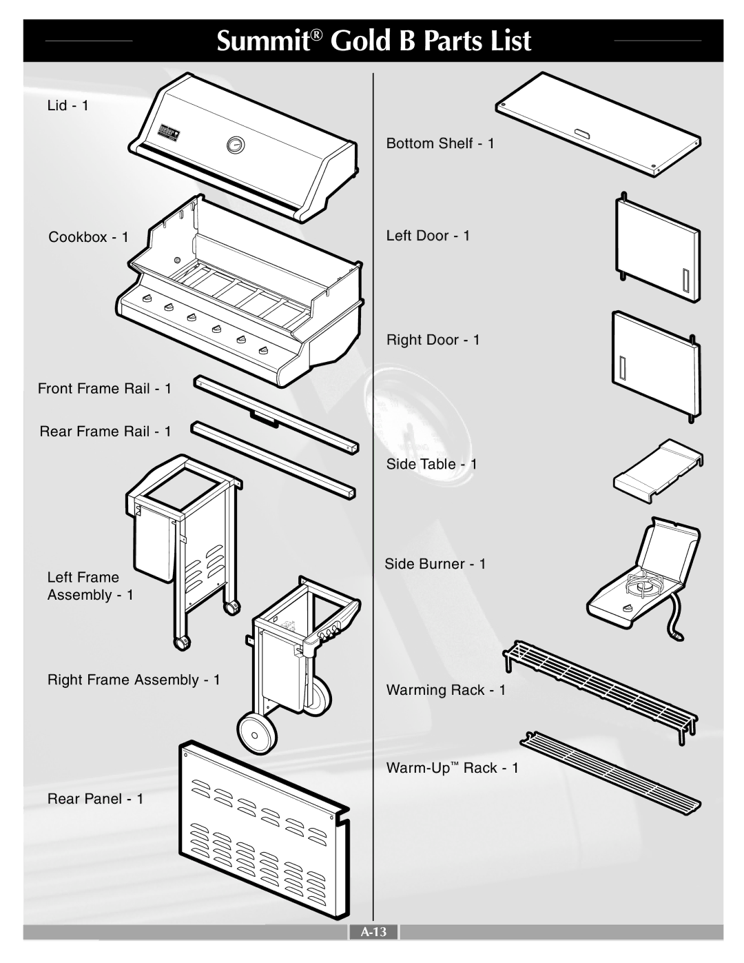 Weber 43721 manual Summit Gold B Parts List 