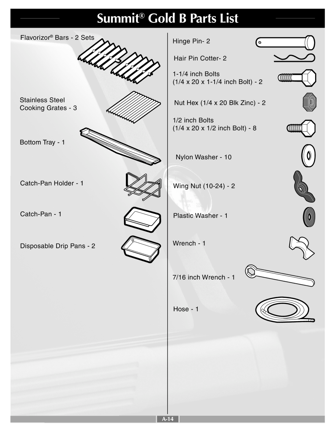 Weber 43721 manual Summit Gold B Parts List 