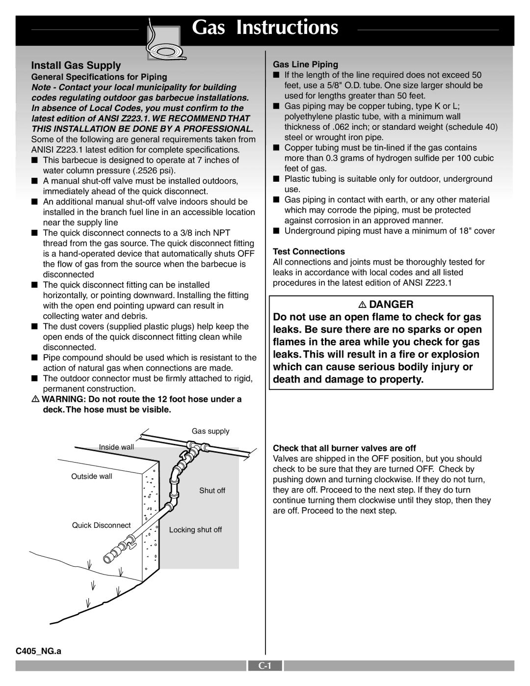 Weber 43721 manual Gas Instructions, Install Gas Supply 