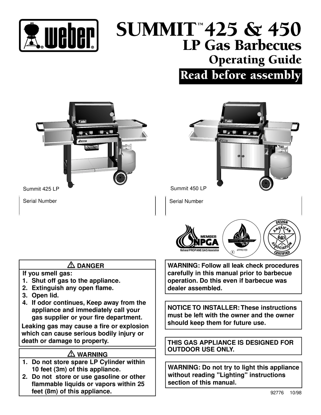 Weber 450 manual Summittm 425 