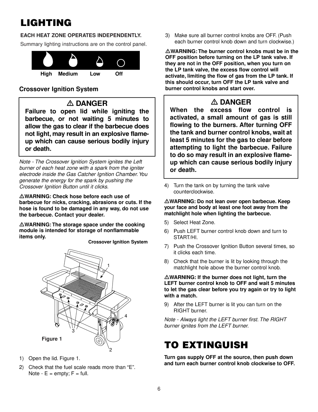 Weber 450, 425 manual Lighting, To Extinguish 