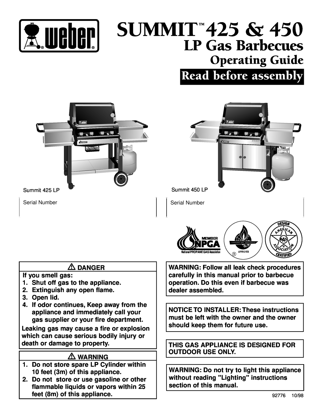 Weber manual Instructions, Gas Barbecue Rotisserie, Fits Summit 450 & 475 and 650 & 675 Gas Grills, Warnings 