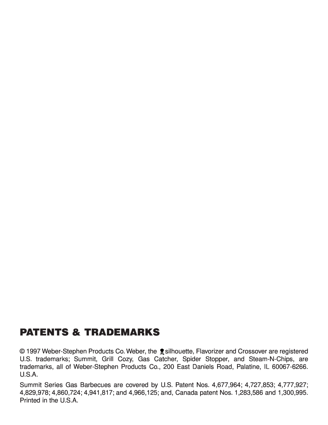Weber 450, 425 manual Patents & Trademarks 