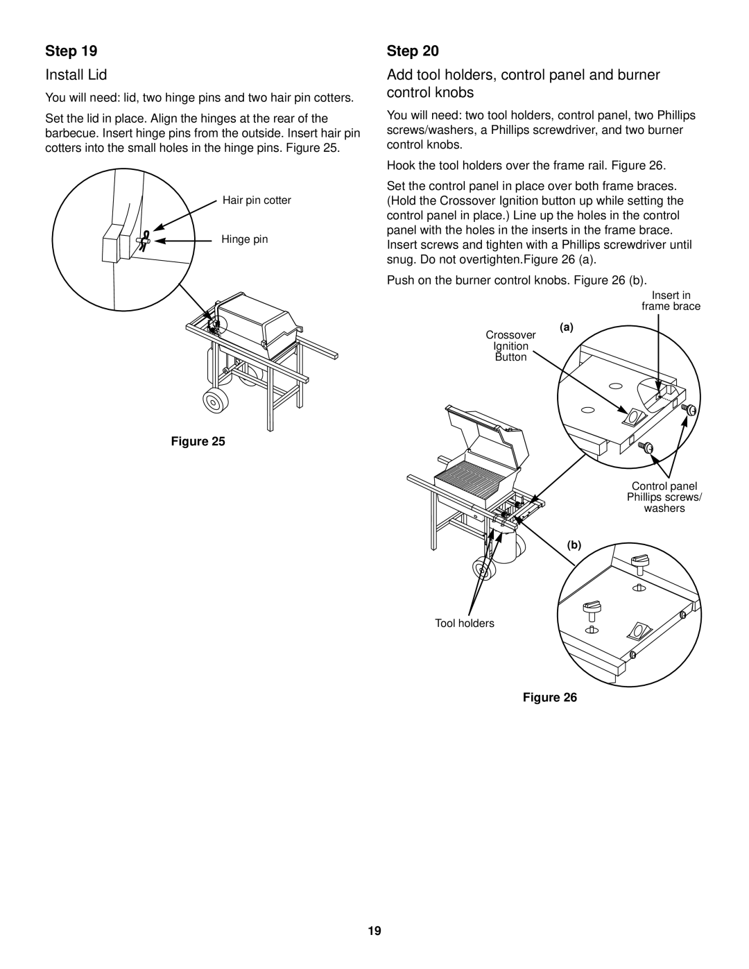 Weber 500 LX Series owner manual Install Lid, Add tool holders, control panel and burner control knobs 