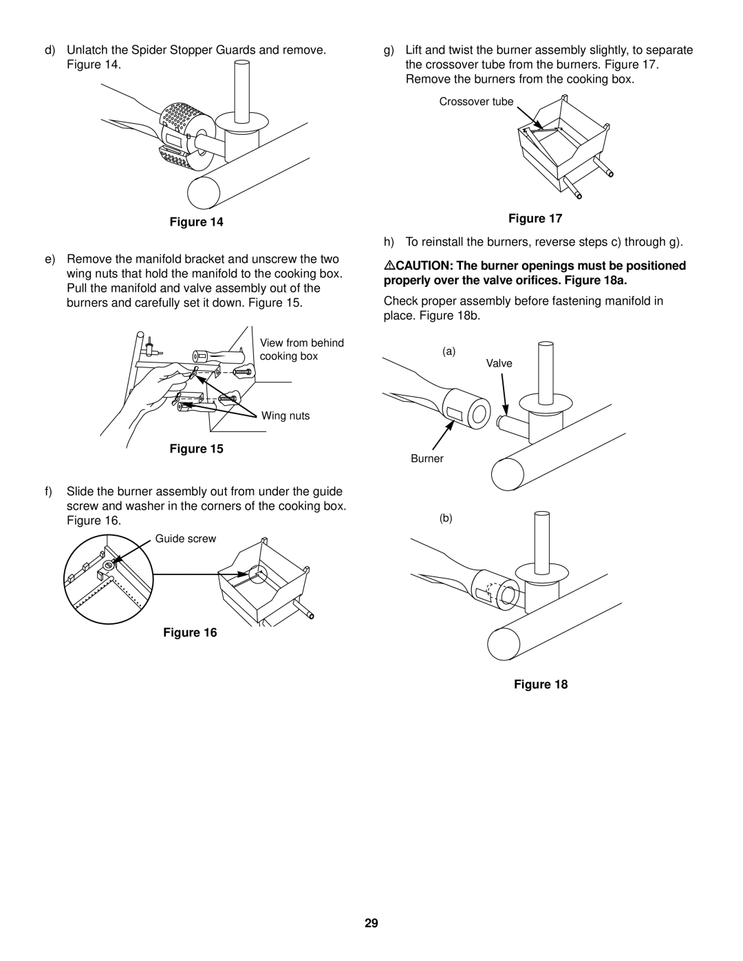 Weber 500 LX Series owner manual To reinstall the burners, reverse steps c through g 