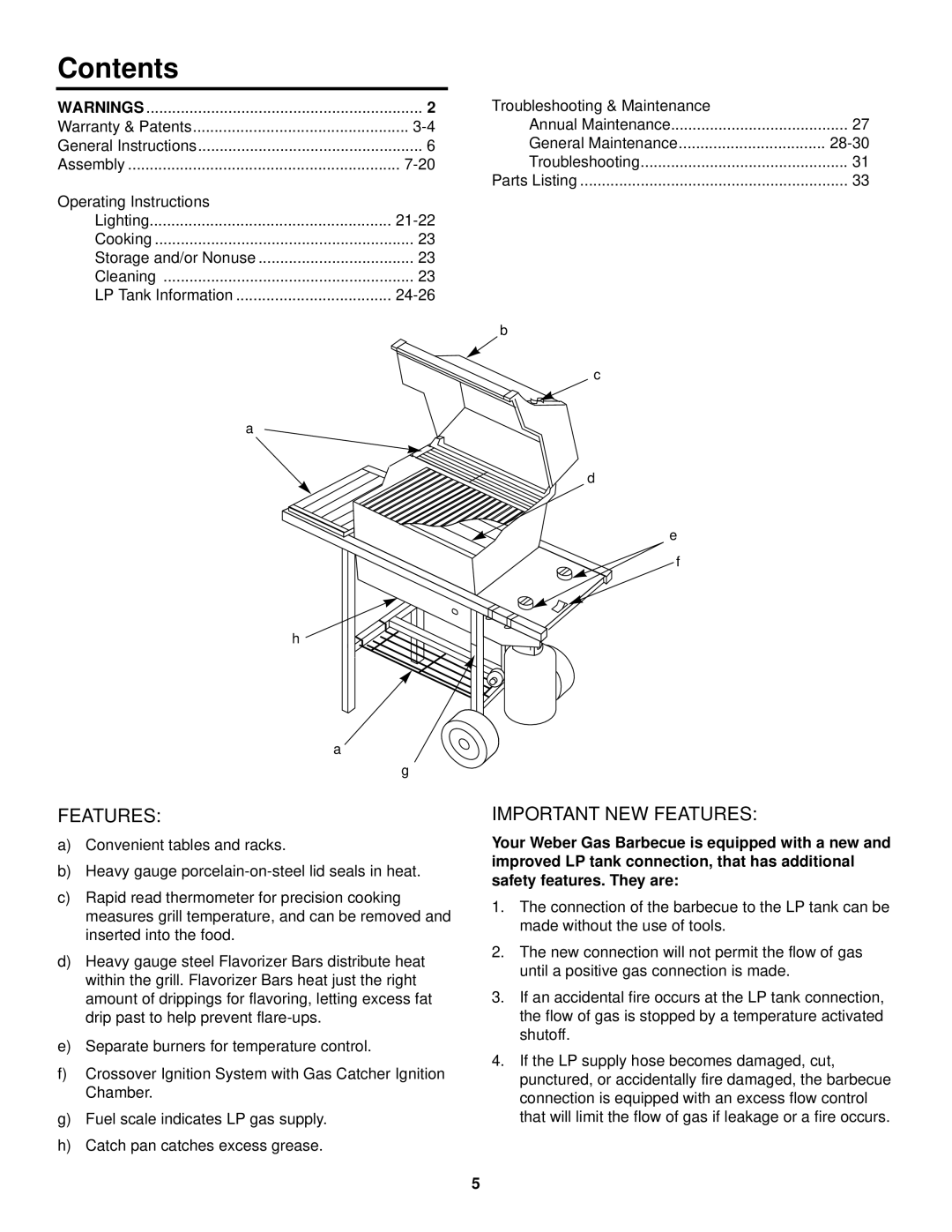 Weber 500 LX Series owner manual Contents 