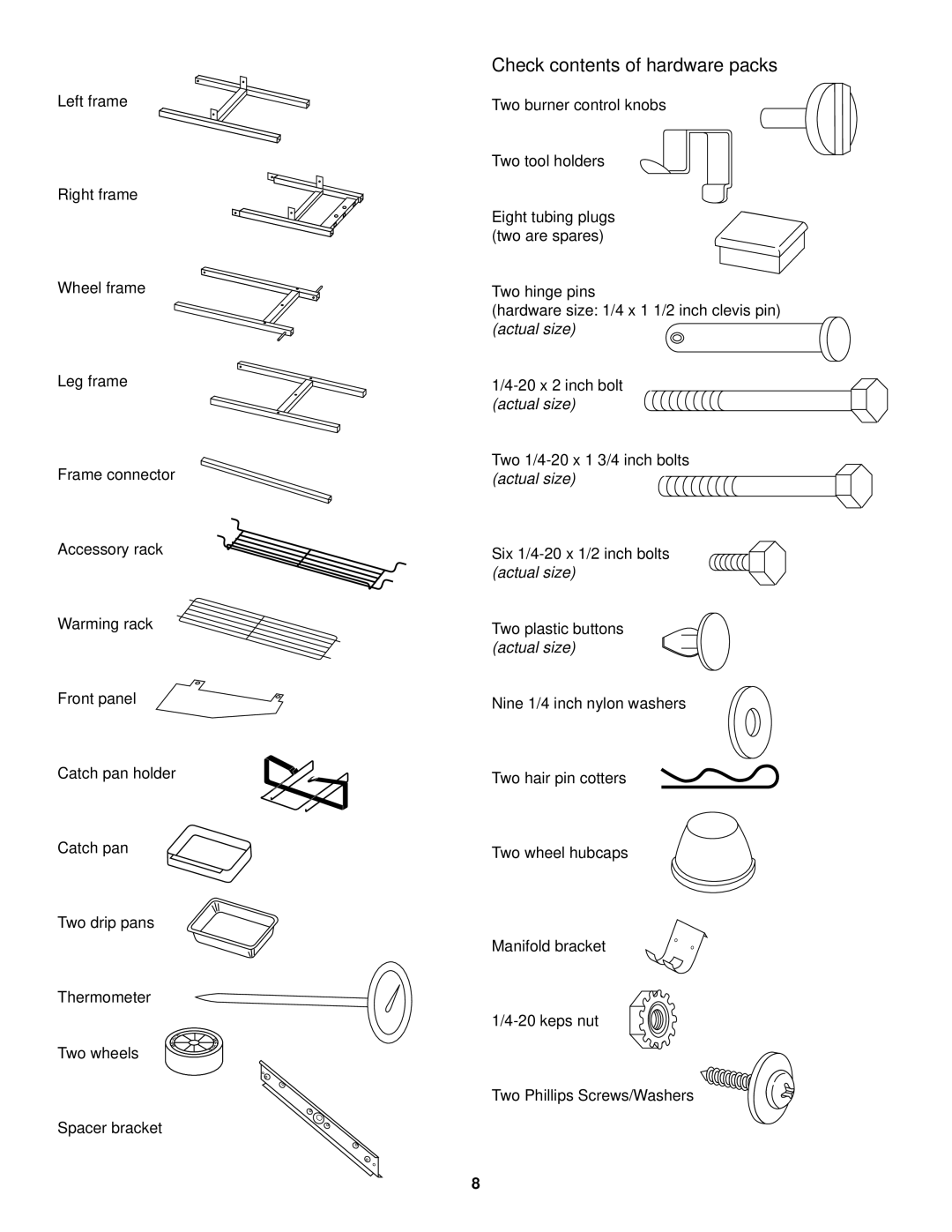 Weber 500 LX owner manual Check contents of hardware packs 