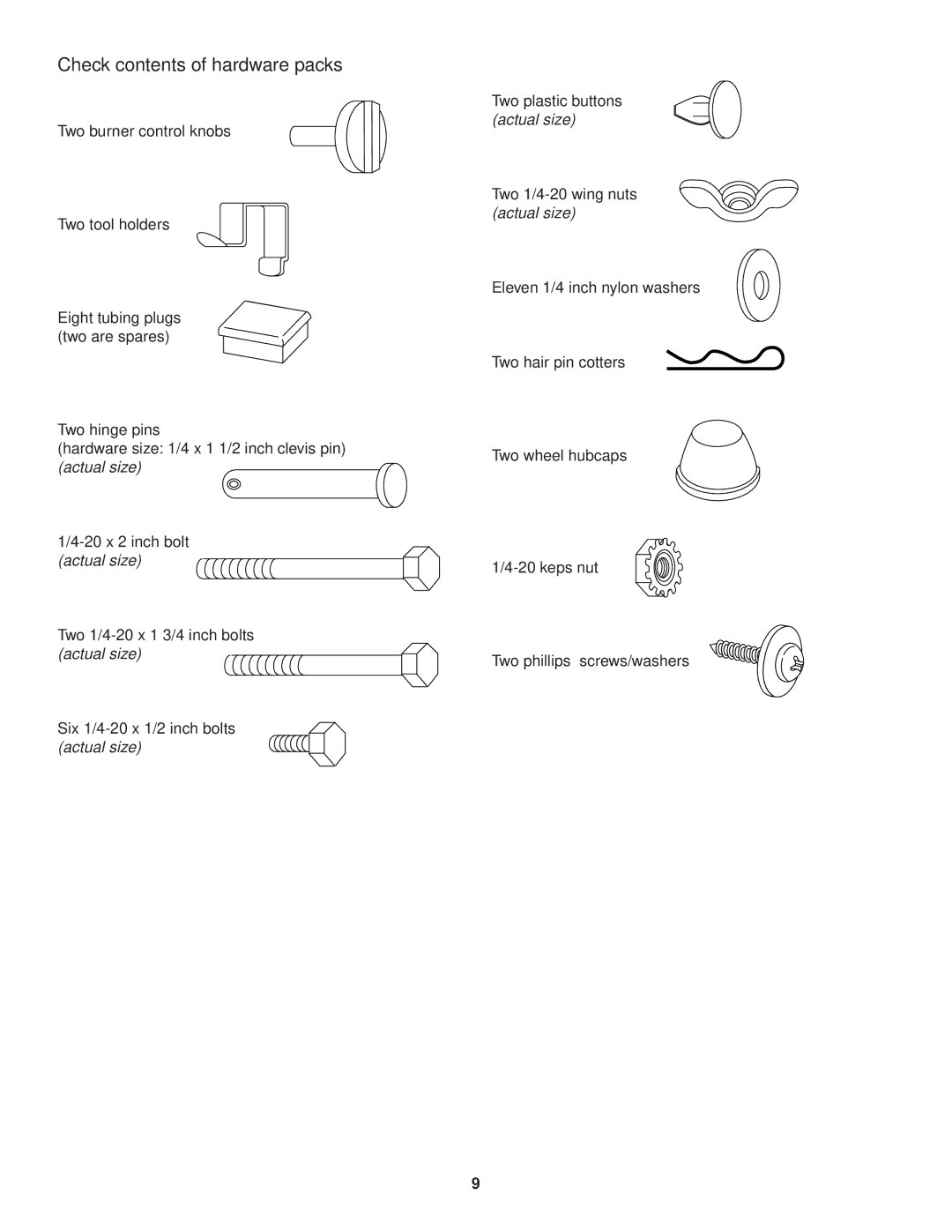 Weber 500 Series owner manual Check contents of hardware packs 