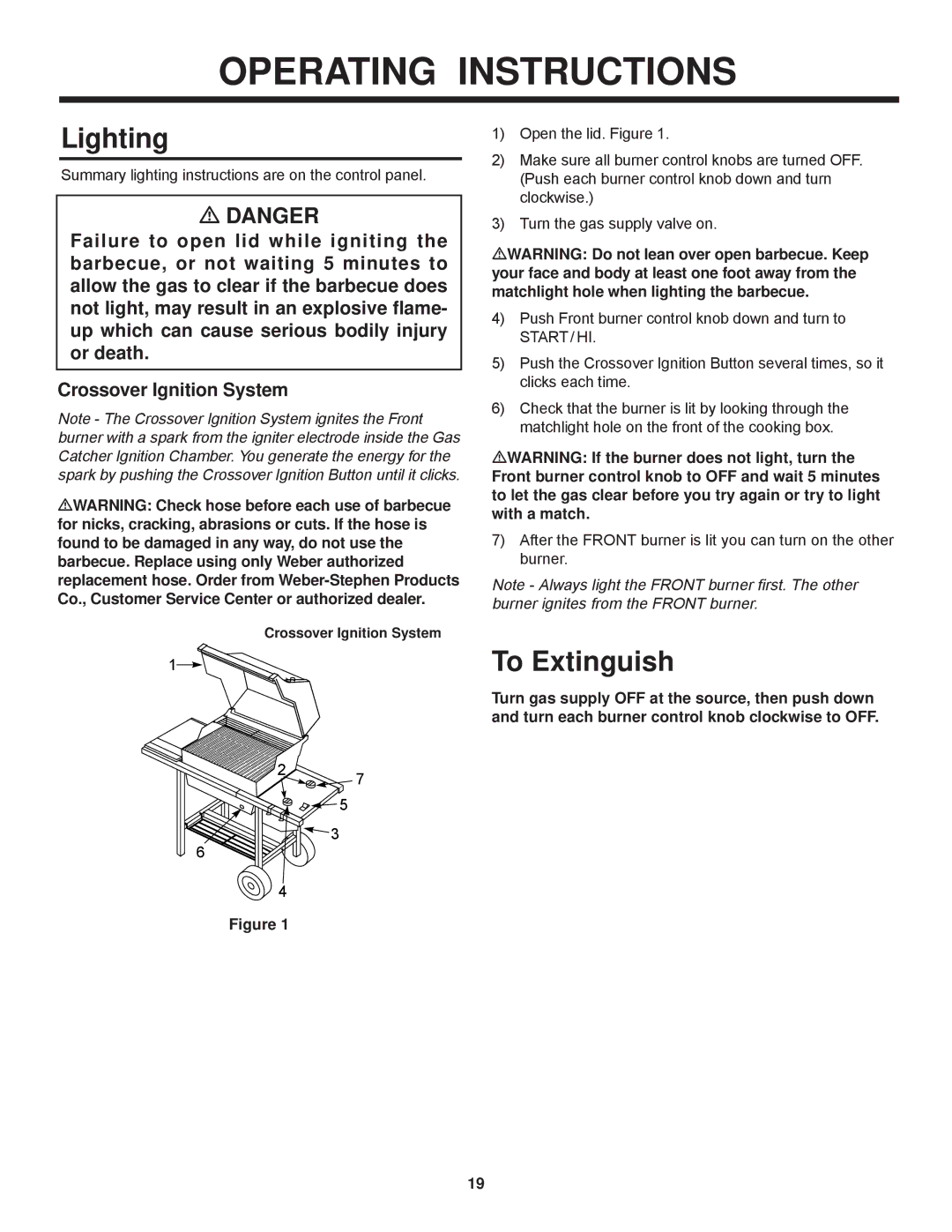 Weber 500 Series owner manual Lighting, To Extinguish 