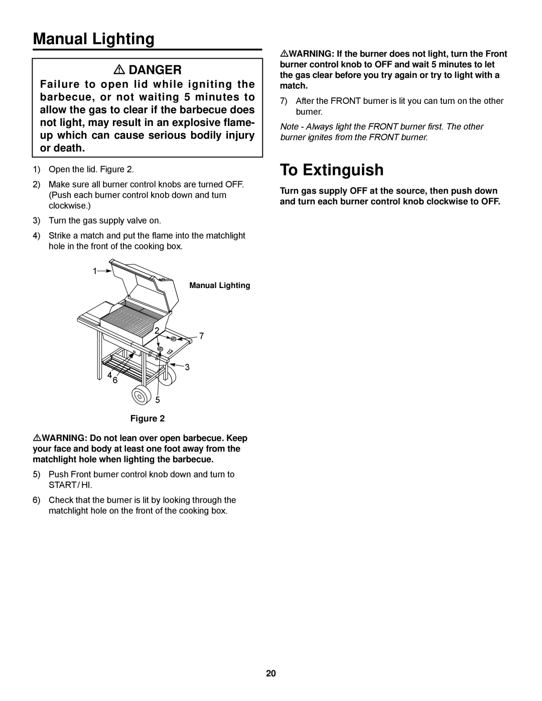 Weber 500 Series owner manual Manual Lighting 