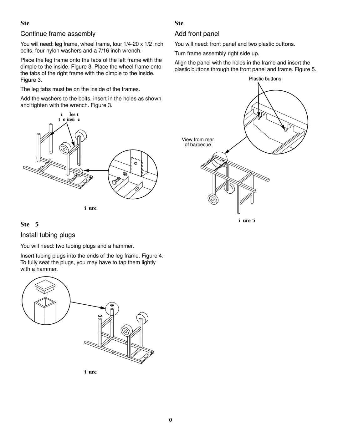 Weber 500 owner manual Continue frame assembly, Install tubing plugs, Add front panel 