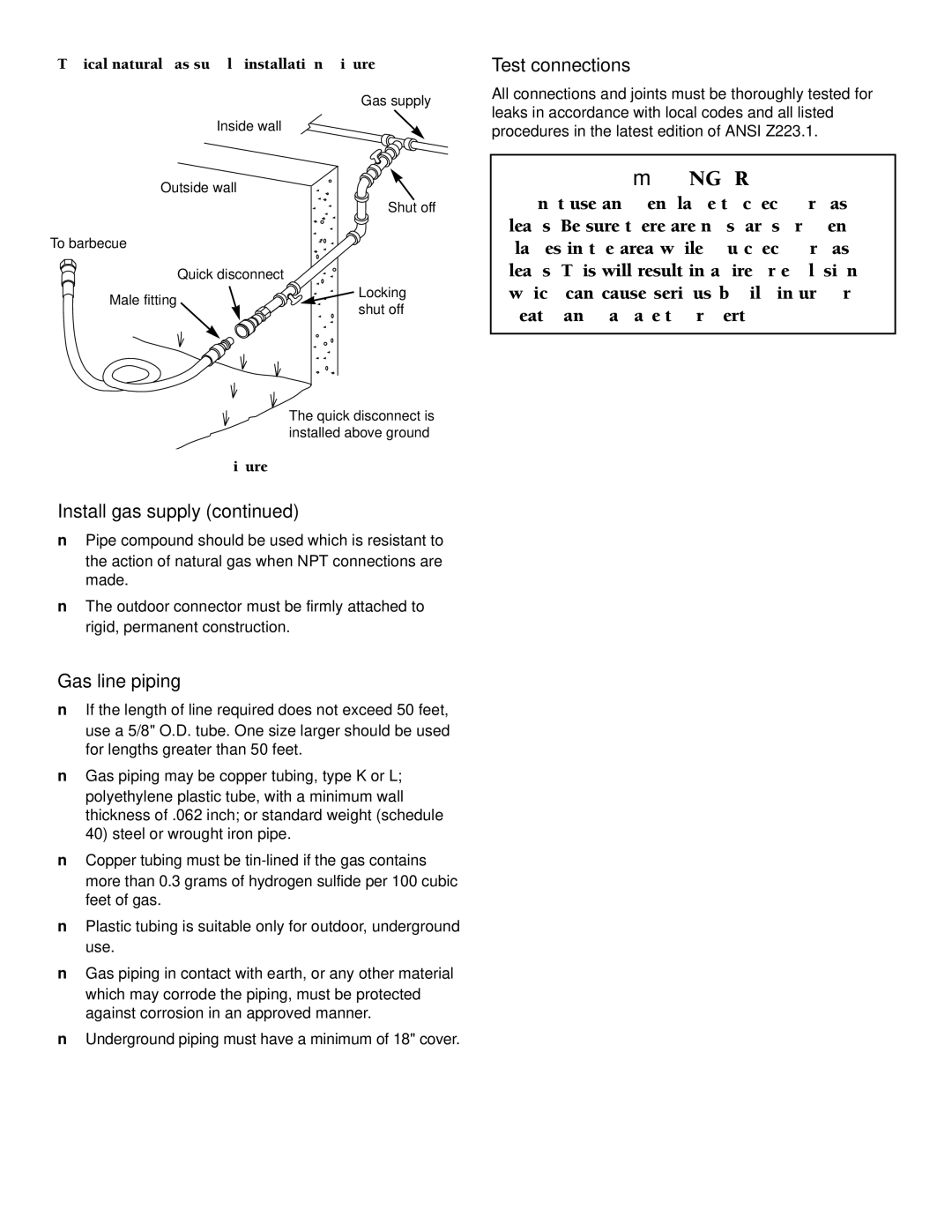 Weber 500 owner manual Gas line piping, Test connections, Typical natural gas supply installation. Figure 