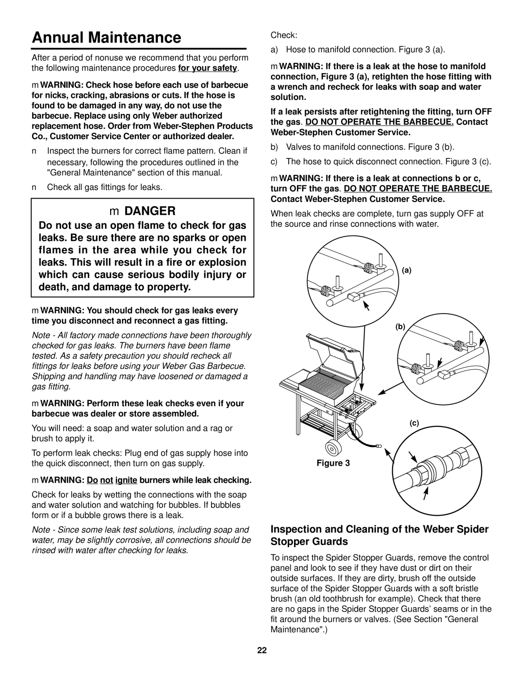 Weber 500 owner manual Annual Maintenance, Inspection and Cleaning of the Weber Spider Stopper Guards 