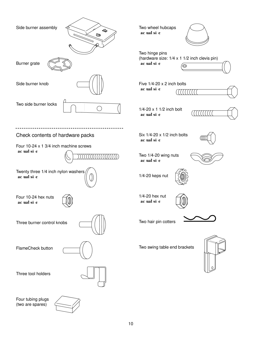 Weber 5000 Series owner manual Check contents of hardware packs 