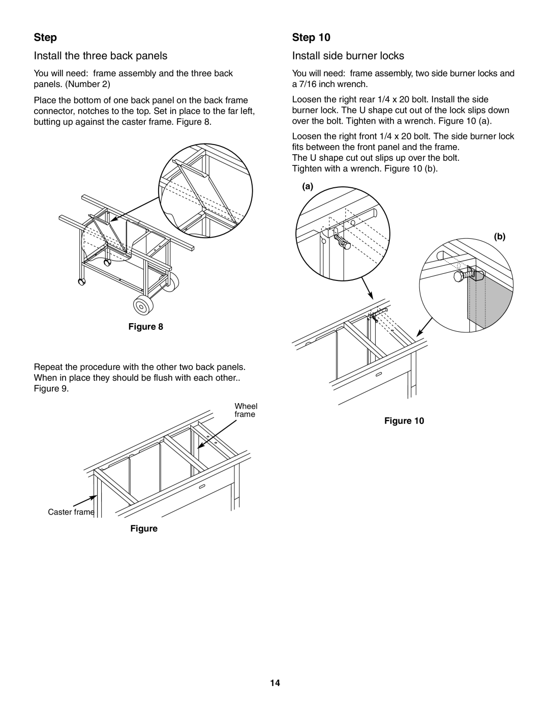 Weber 5000 Series owner manual Install the three back panels, Install side burner locks 