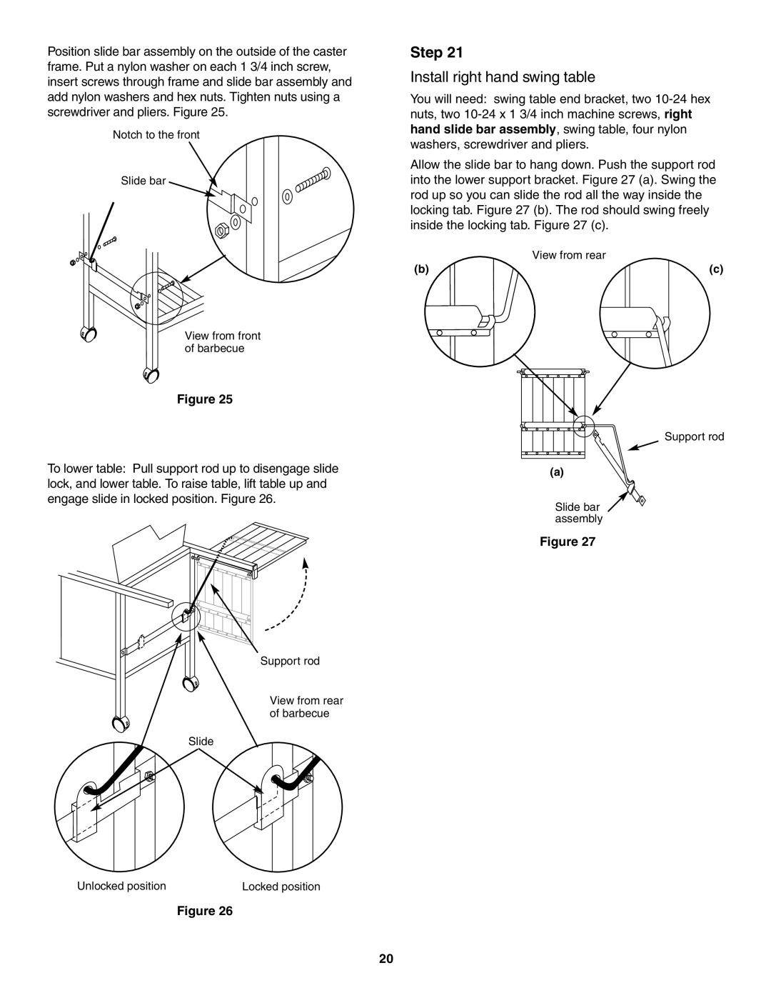 Weber 5000 Series owner manual Install right hand swing table 