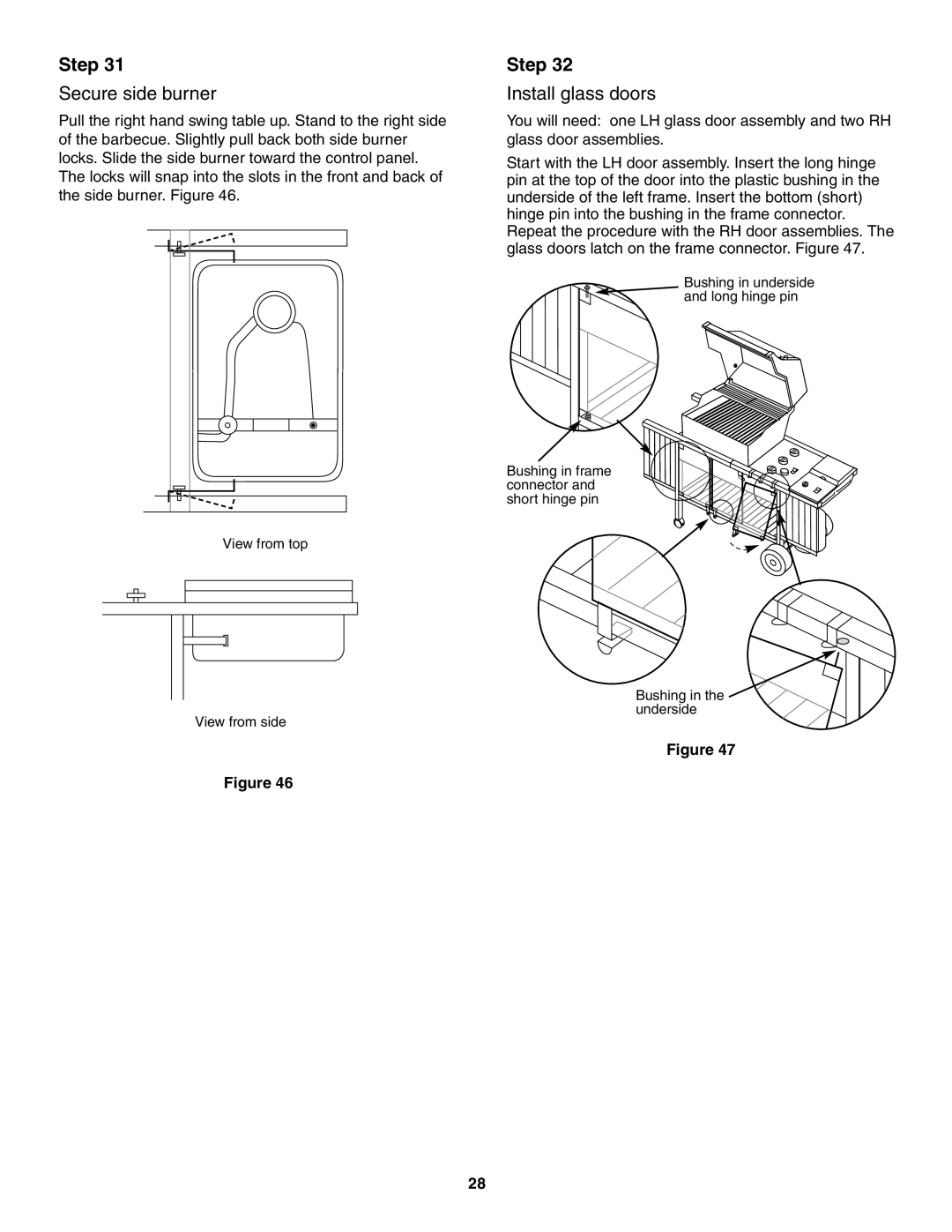 Weber 5000 Series owner manual Secure side burner, Install glass doors 