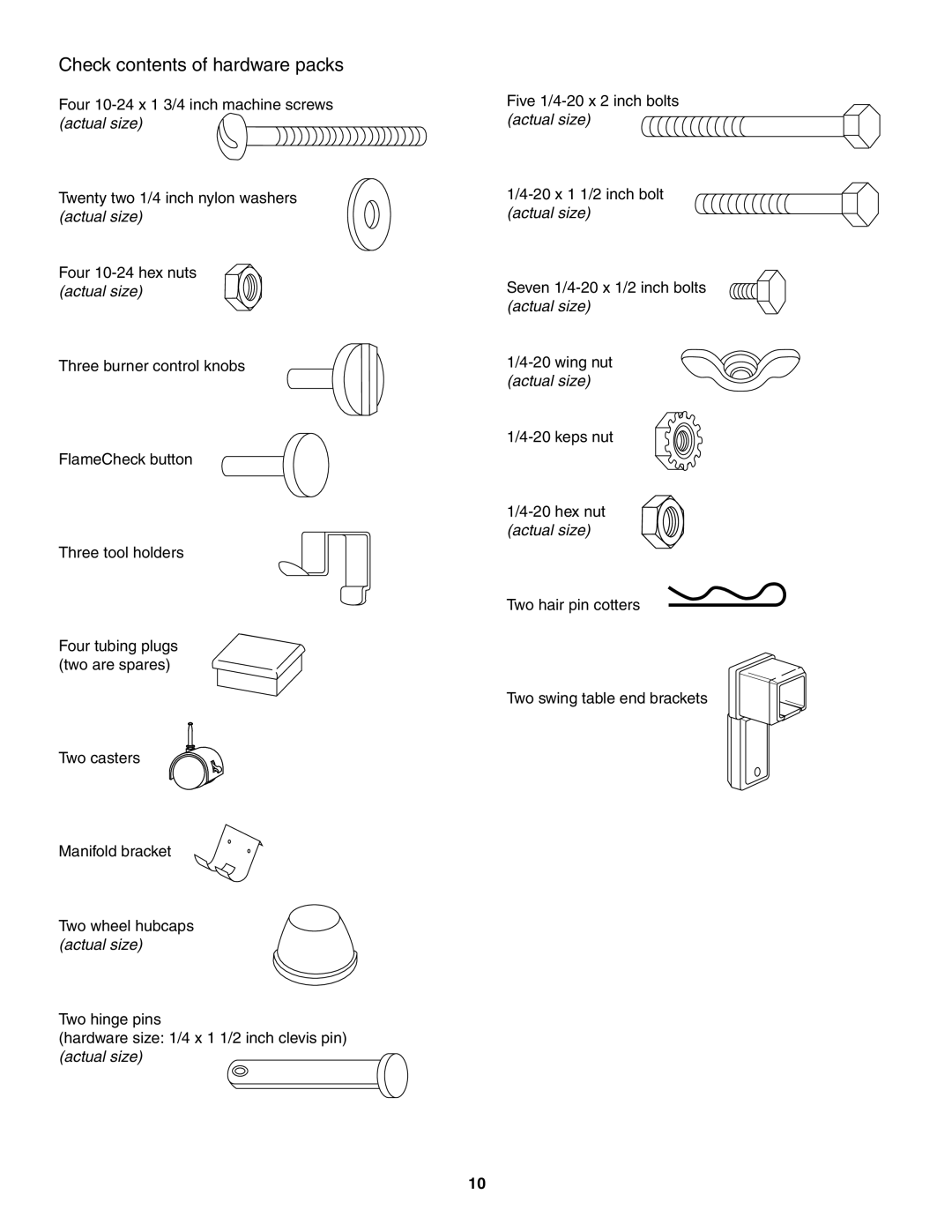 Weber 5000 owner manual Check contents of hardware packs 