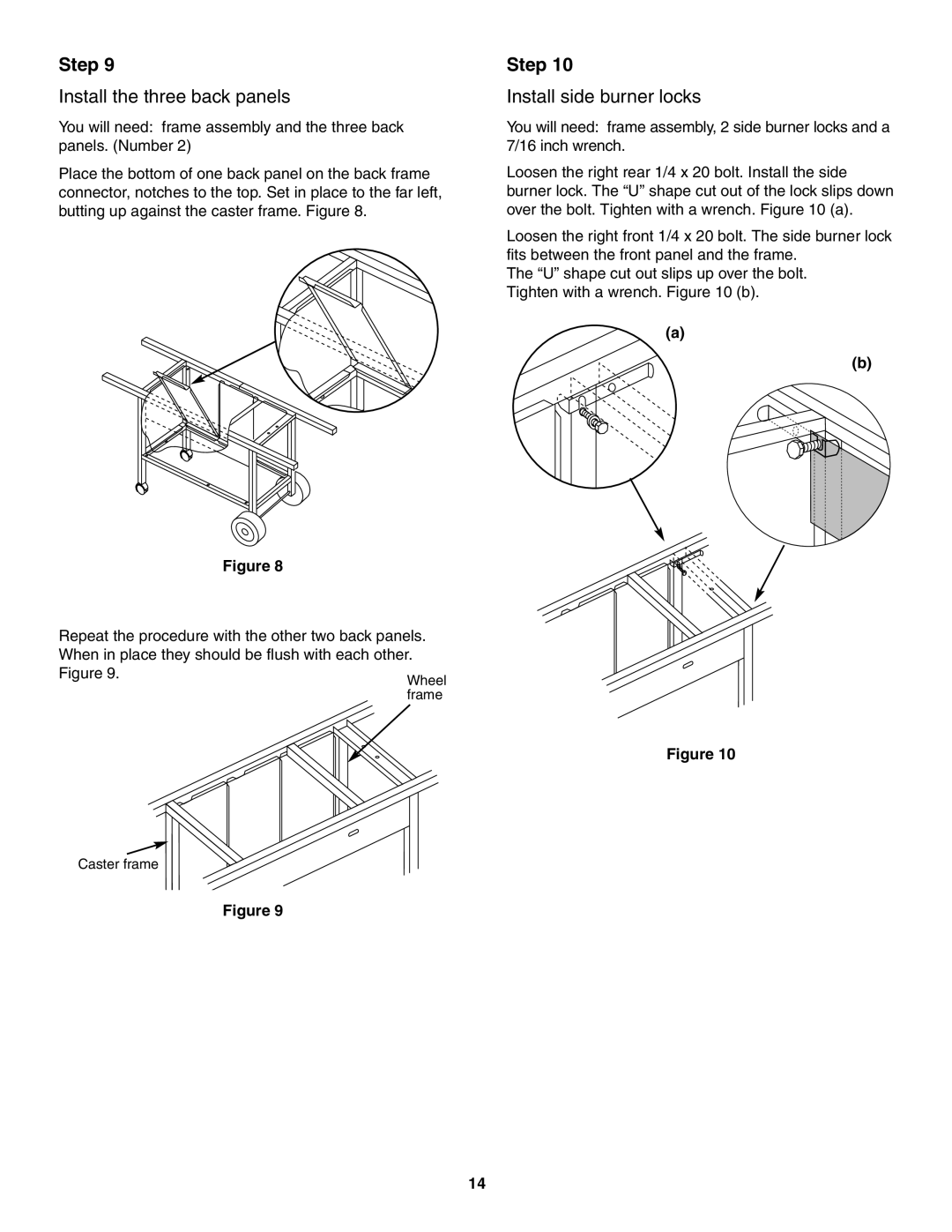 Weber 5000 owner manual Install the three back panels, Install side burner locks 