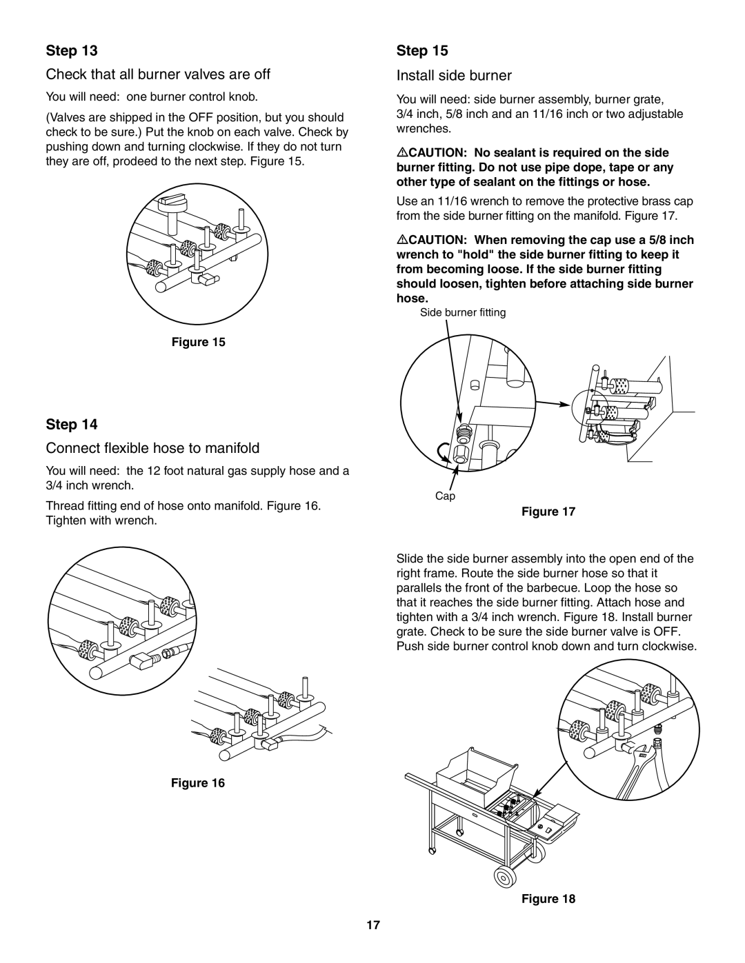 Weber 5000 owner manual Check that all burner valves are off, Connect flexible hose to manifold, Install side burner 