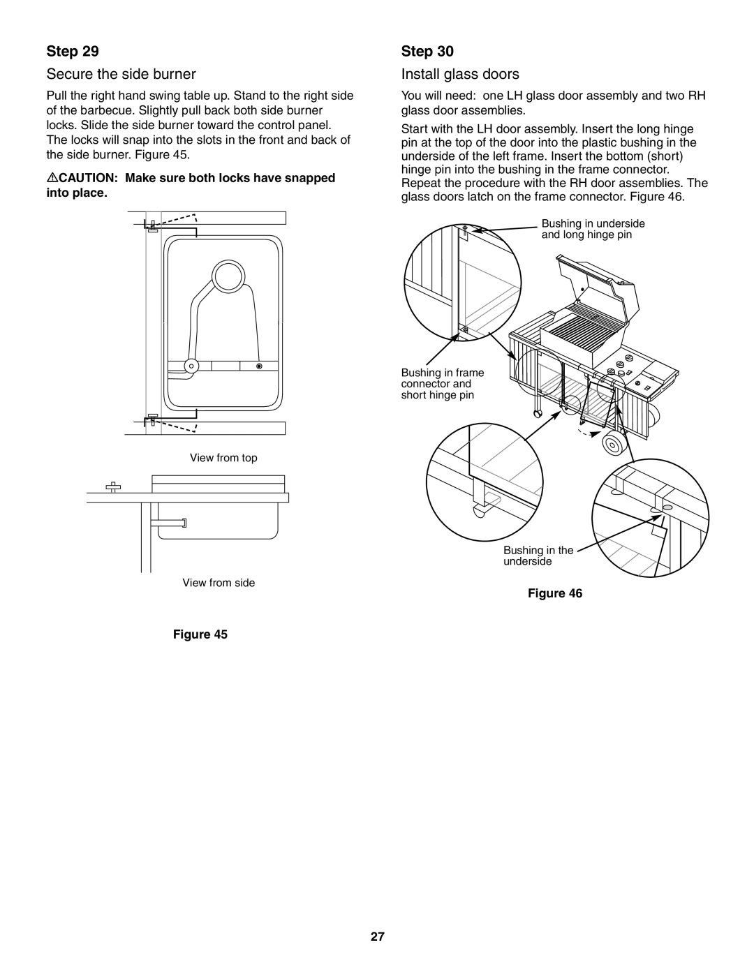 Weber 5000 owner manual Secure the side burner, Install glass doors 