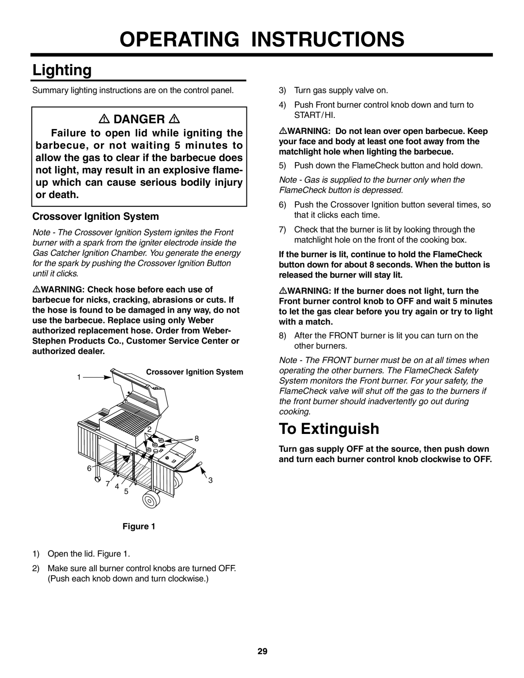 Weber 5000 owner manual Lighting, To Extinguish 