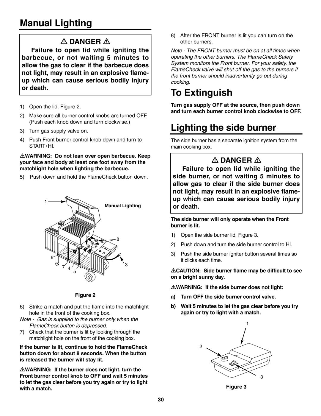 Weber 5000 Manual Lighting, Lighting the side burner, Or death, Side burner will only operate when the Front burner is lit 