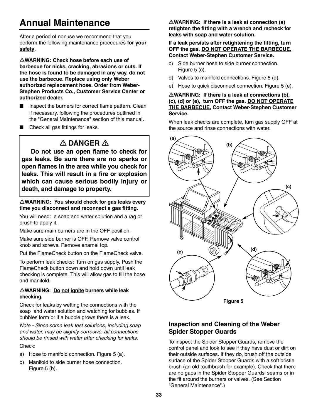 Weber 5000 owner manual Annual Maintenance, Inspection and Cleaning of the Weber Spider Stopper Guards 