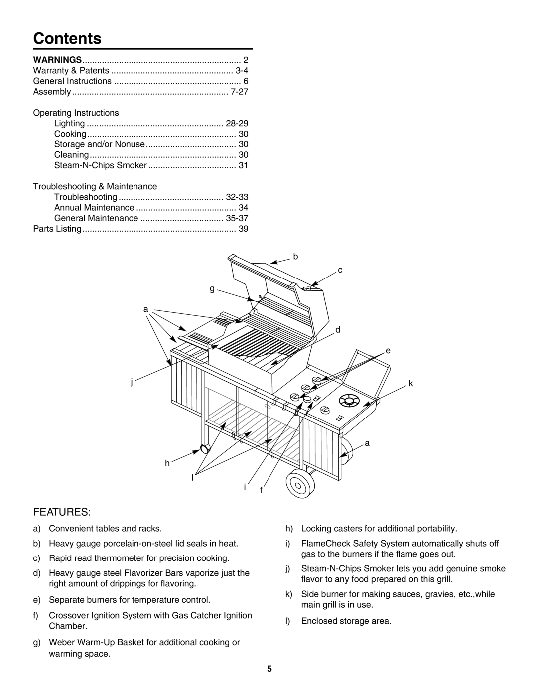 Weber 5000 owner manual Contents 