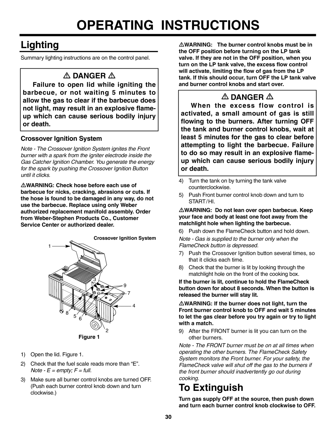 Weber 5000 owner manual Lighting, To Extinguish 