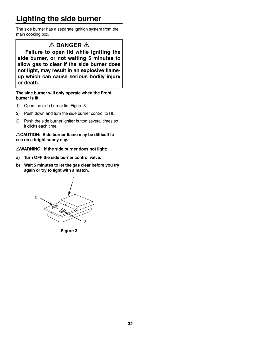 Weber 5000 owner manual Lighting the side burner, Side burner will only operate when the Front burner is lit 