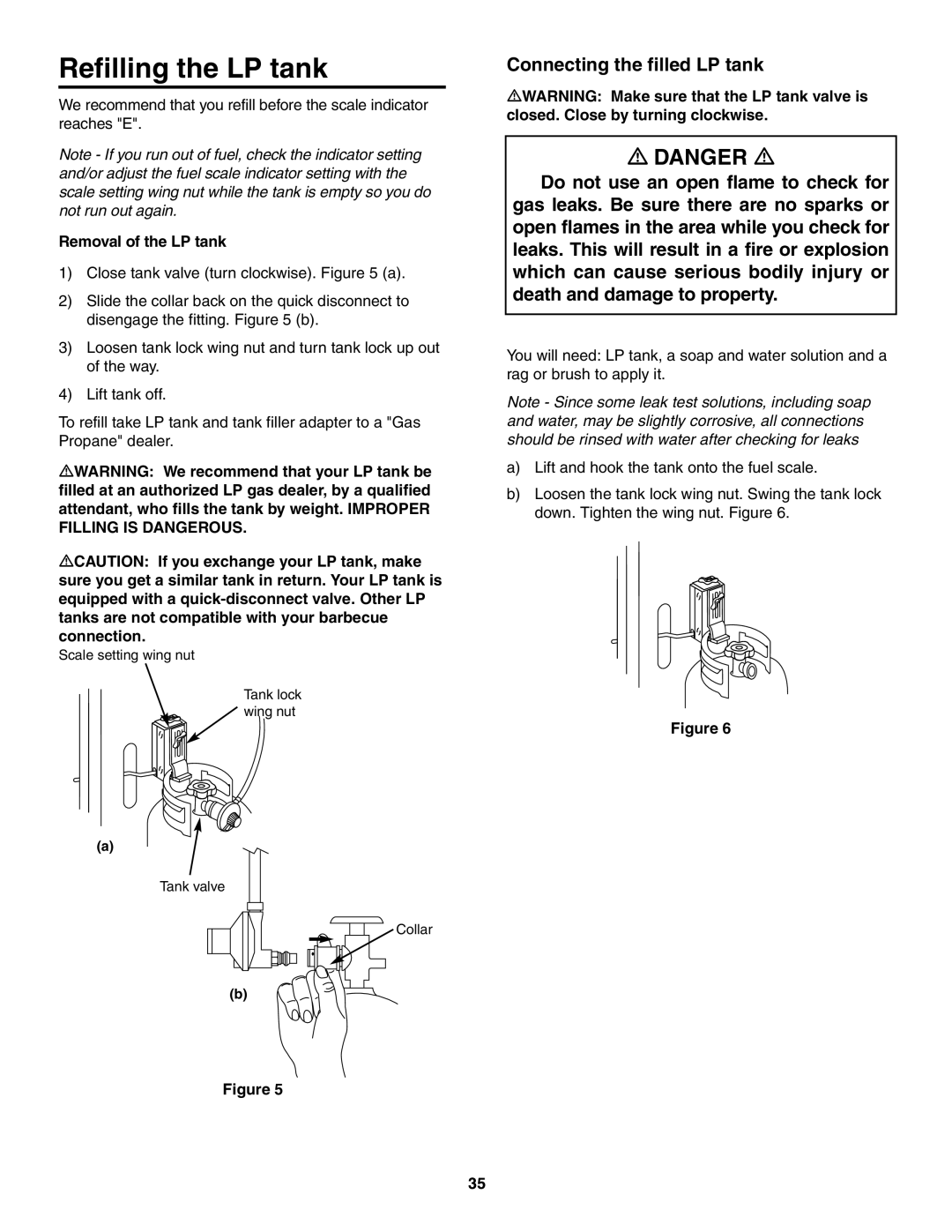 Weber 5000 owner manual Refilling the LP tank, Removal of the LP tank 