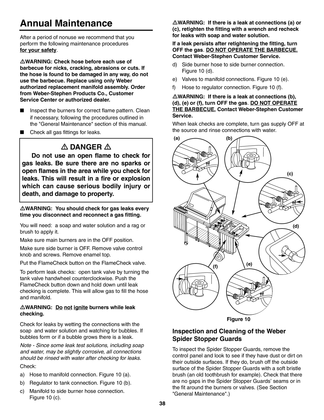 Weber 5000 owner manual Annual Maintenance, Inspection and Cleaning of the Weber Spider Stopper Guards 