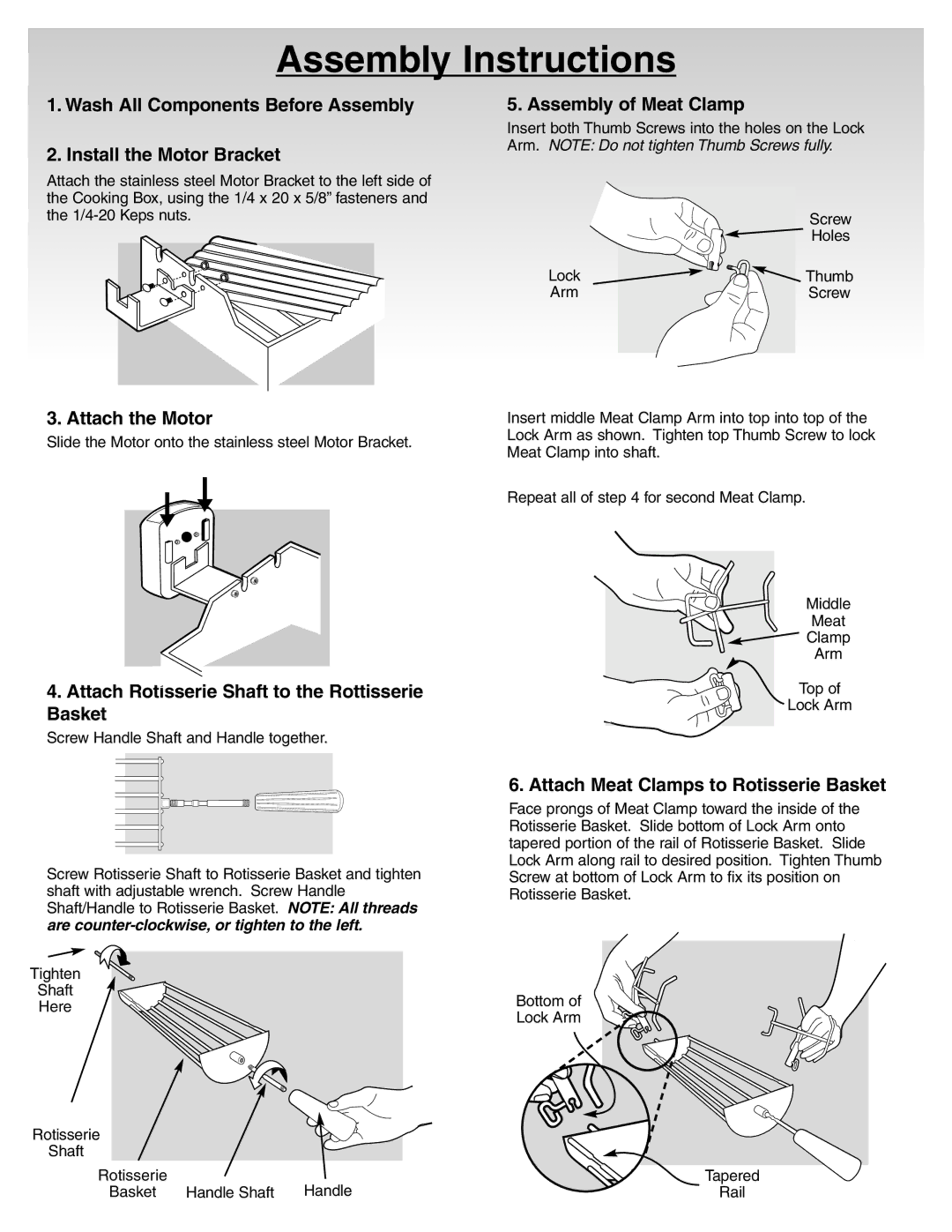 Weber 50408 8/00 manual Assembly Instructions, Install the Motor Bracket 