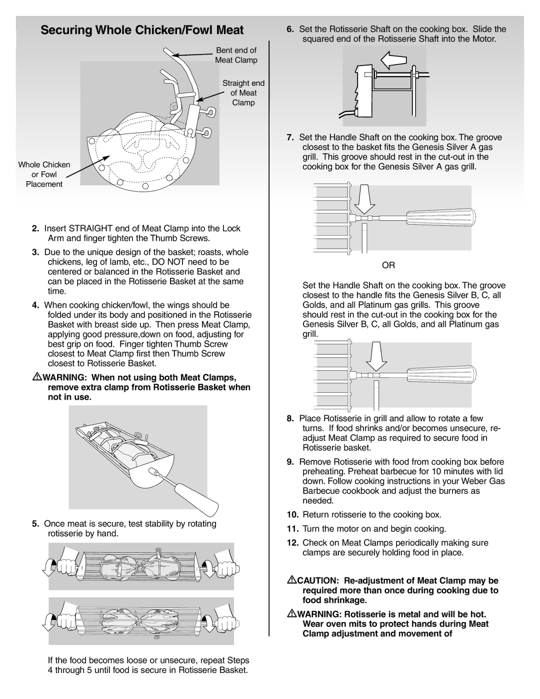 Weber 50408 8/00 manual Securing Whole Chicken/Fowl Meat 