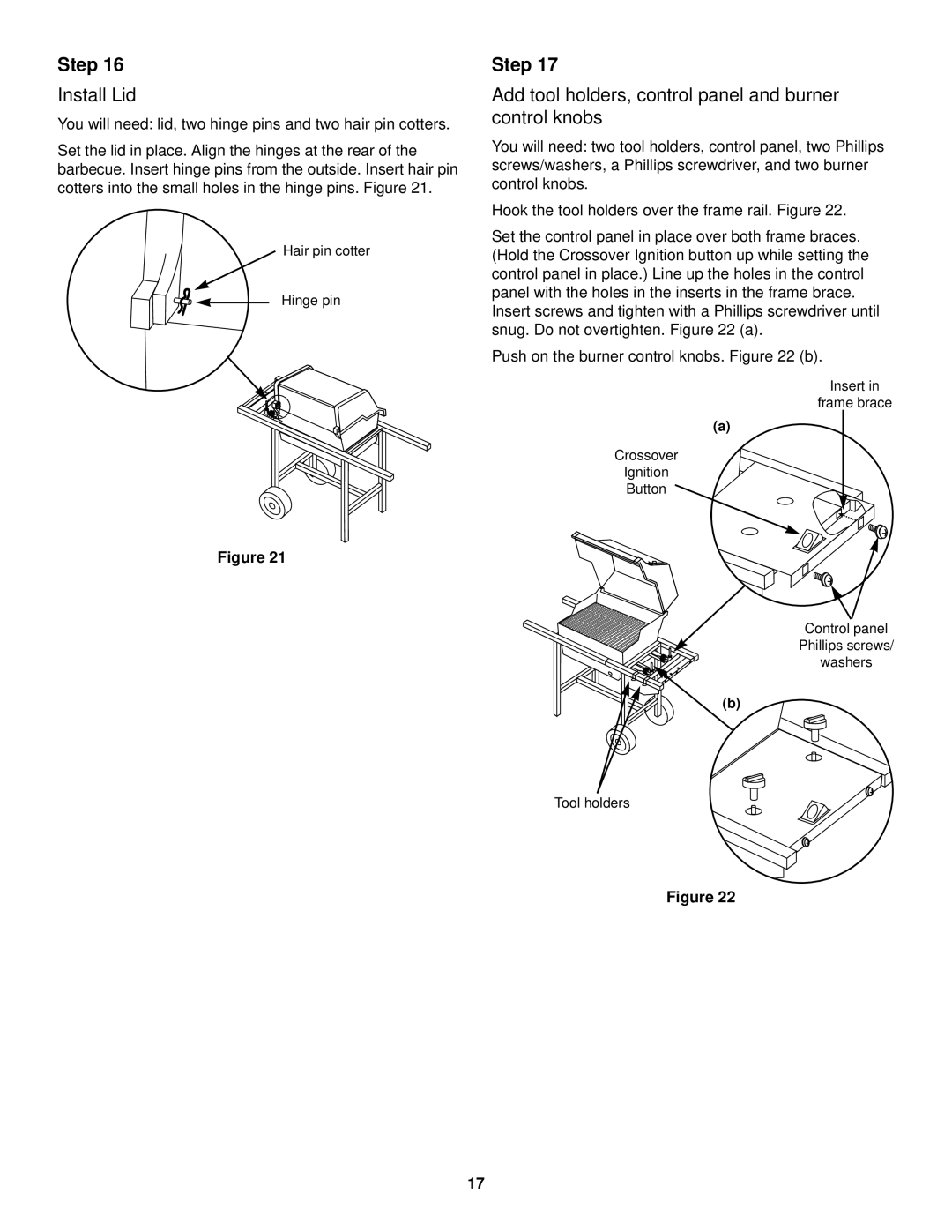 Weber 520 owner manual Install Lid, Add tool holders, control panel and burner control knobs 