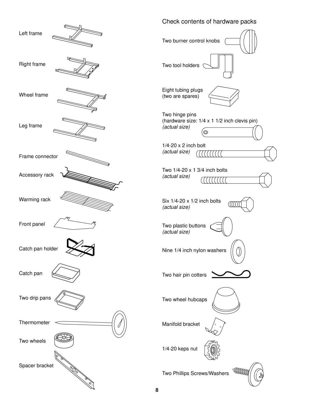 Weber 520 owner manual Check contents of hardware packs 