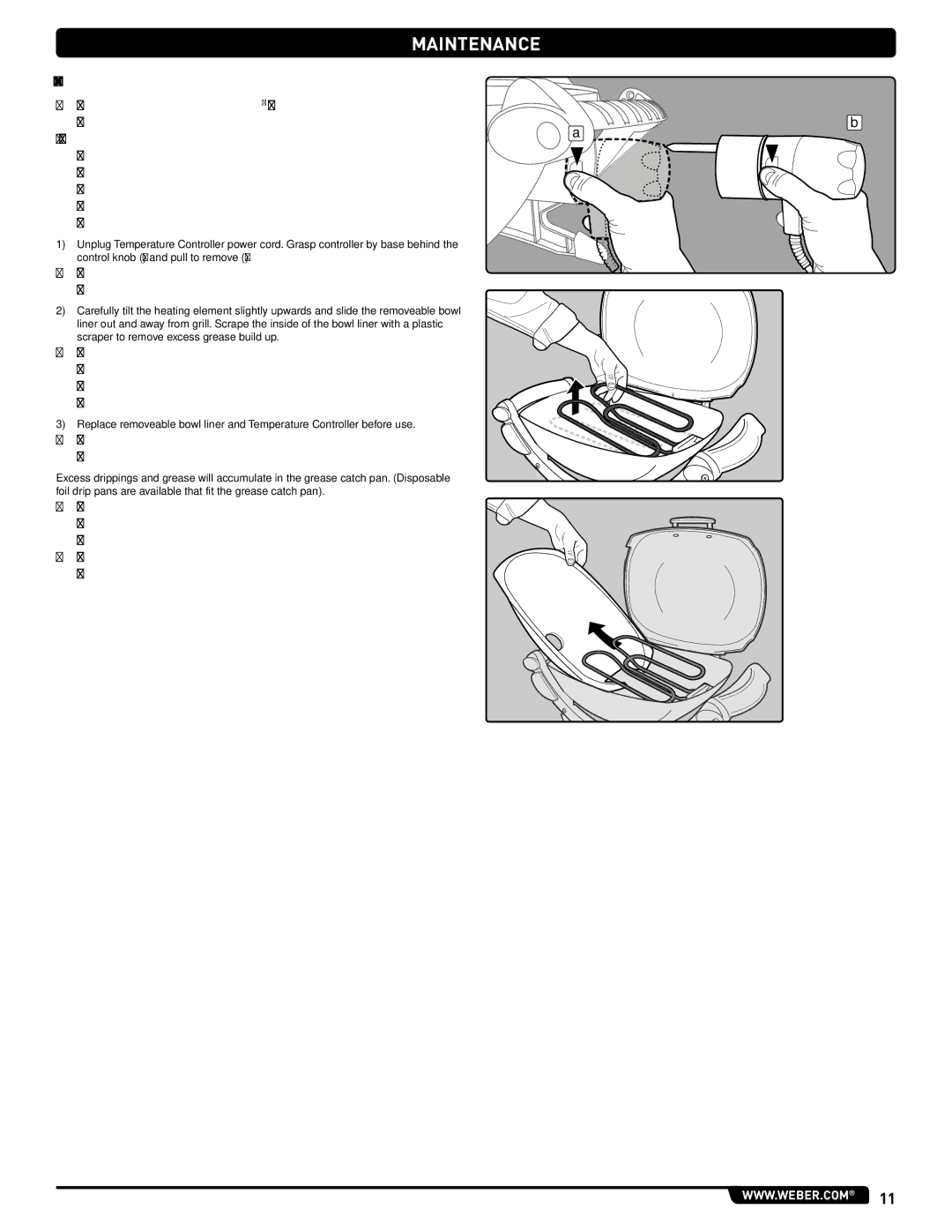 Weber 522001 manual MAINTENANcE, Cleaning Removable Bowl Liner 