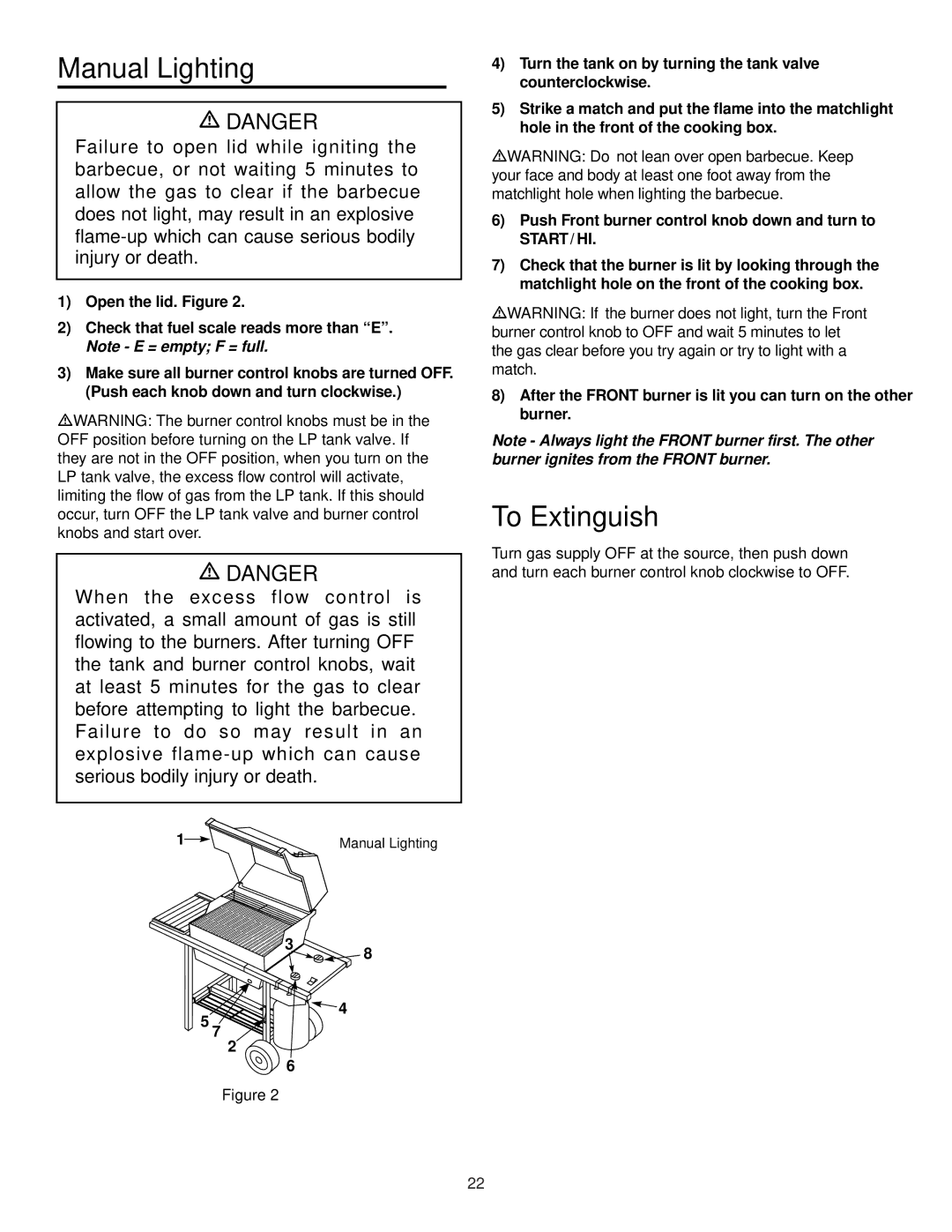 Weber 530 owner manual Manual Lighting 