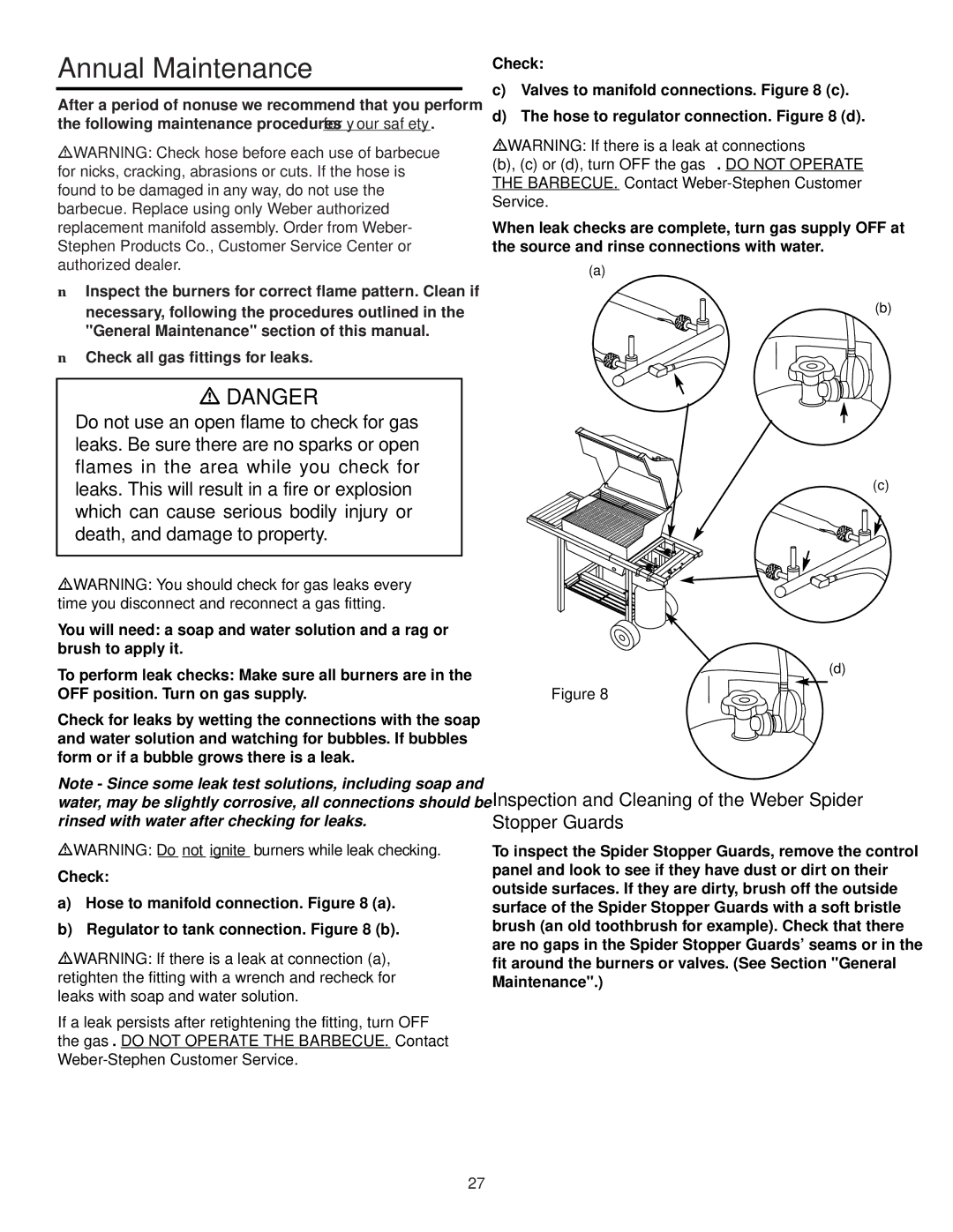 Weber 530 owner manual Annual Maintenance, Inspection and Cleaning of the Weber Spider Stopper Guards 