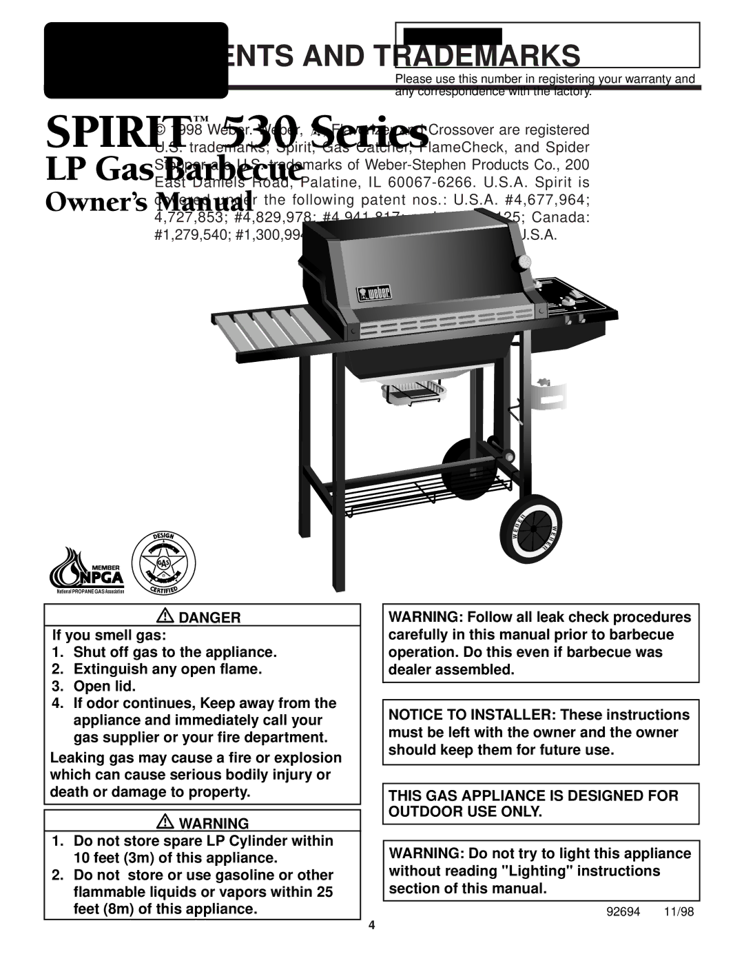 Weber 530 owner manual Patents and Trademarks 