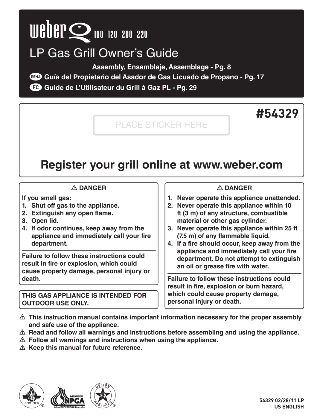 Weber instruction manual #54329 