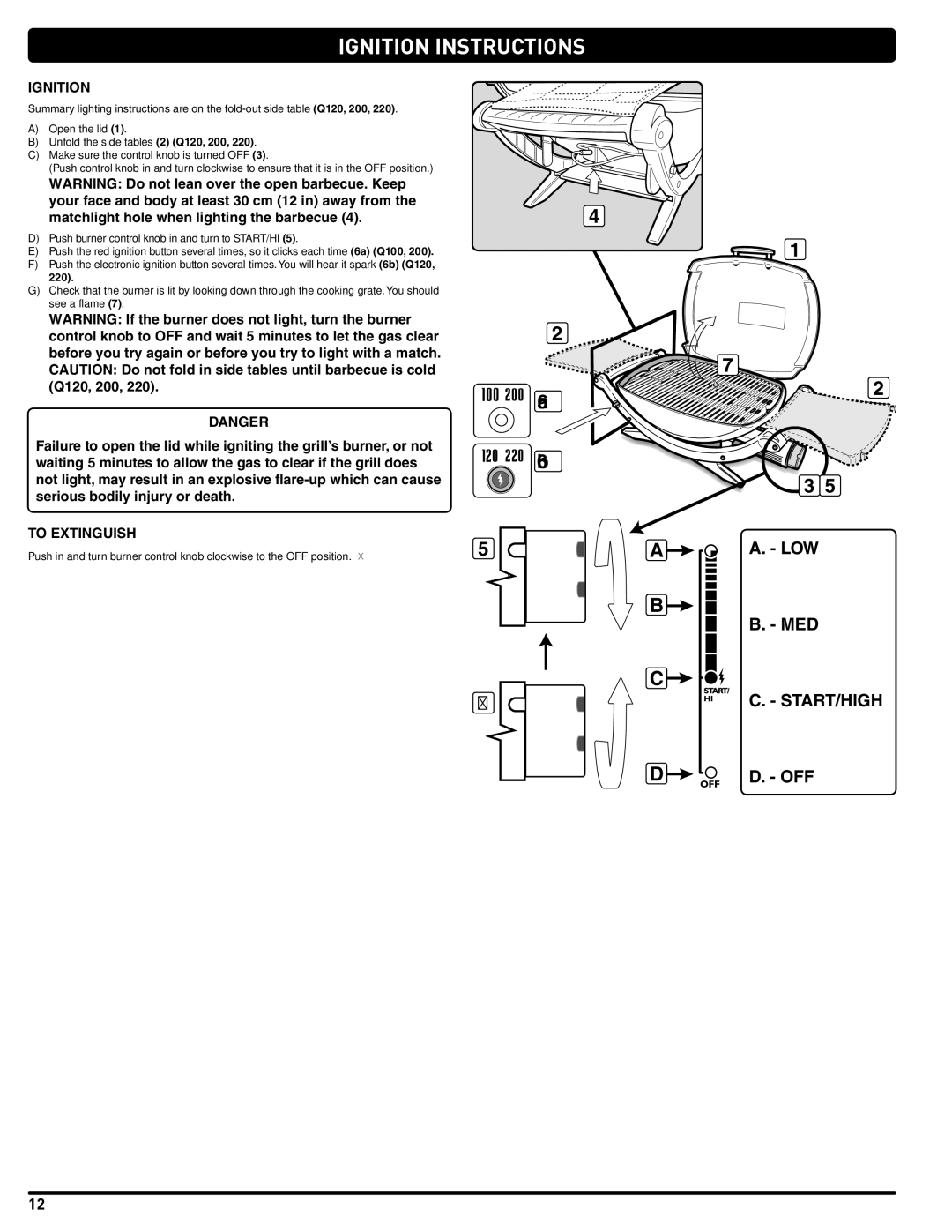 Weber 54329 instruction manual Ignition Instructions, To Extinguish 