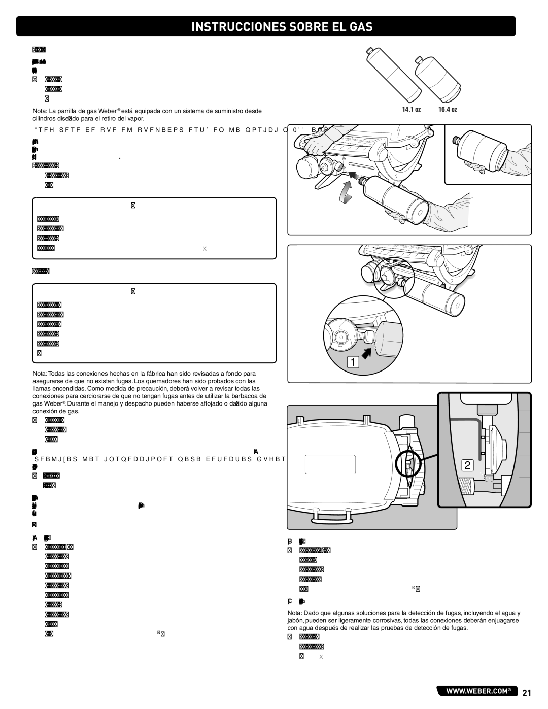 Weber 54329 Instrucciones Sobre EL GAS, Conecte EL Cilindro DE Propano, Revisión DE Detección DE Fugas DE GAS, Verificar 