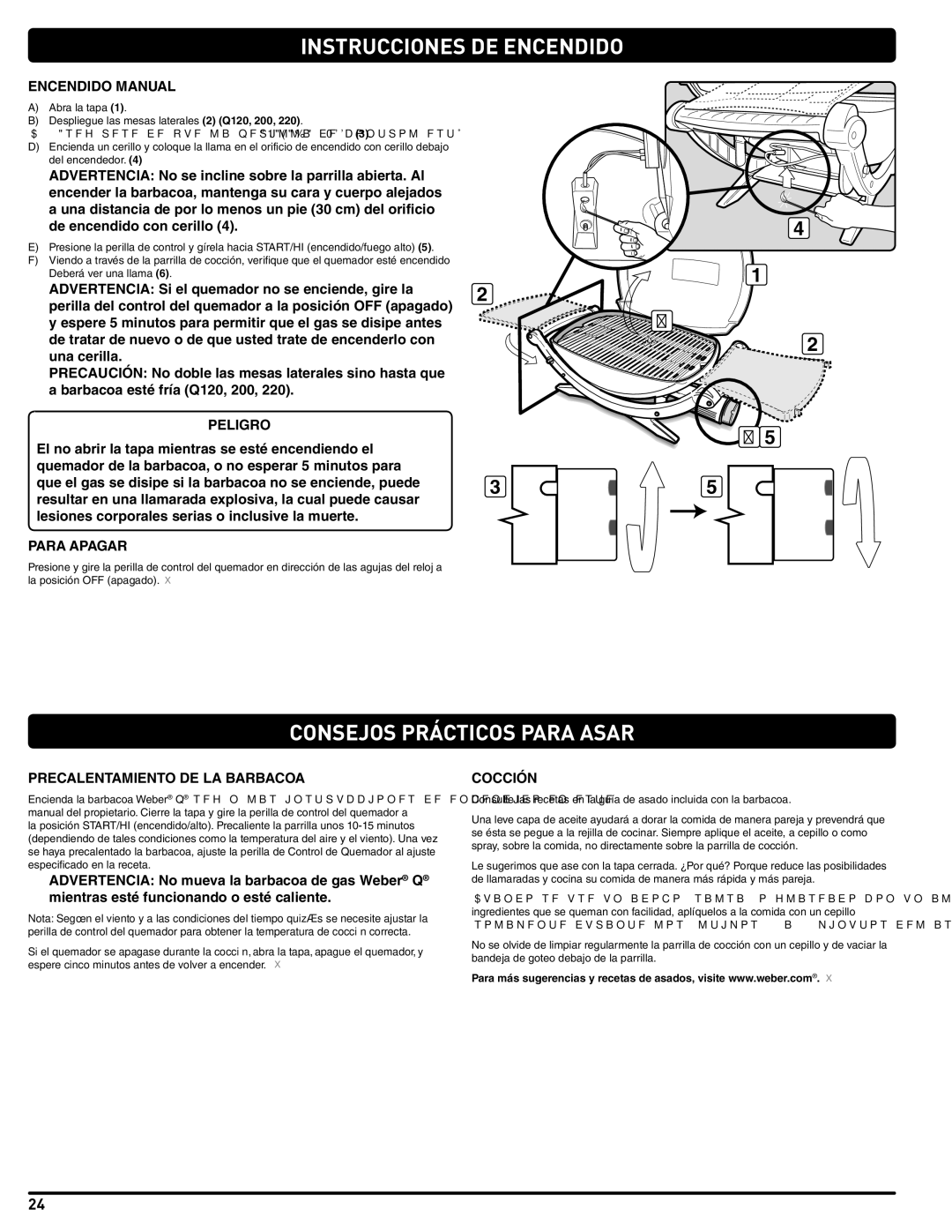 Weber 54329 instruction manual Consejos Prácticos Para Asar, Encendido Manual, Precalentamiento DE LA Barbacoa, Cocción 