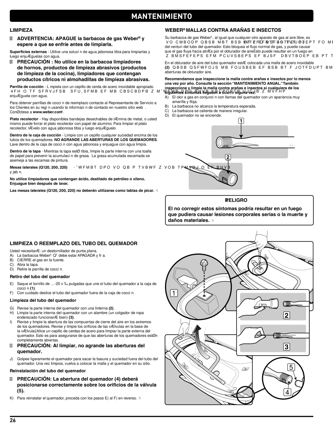 Weber 54329 Mantenimiento, Limpieza O Reemplazo DEL Tubo DEL Quemador, Weber Mallas Contra Arañas E Insectos 