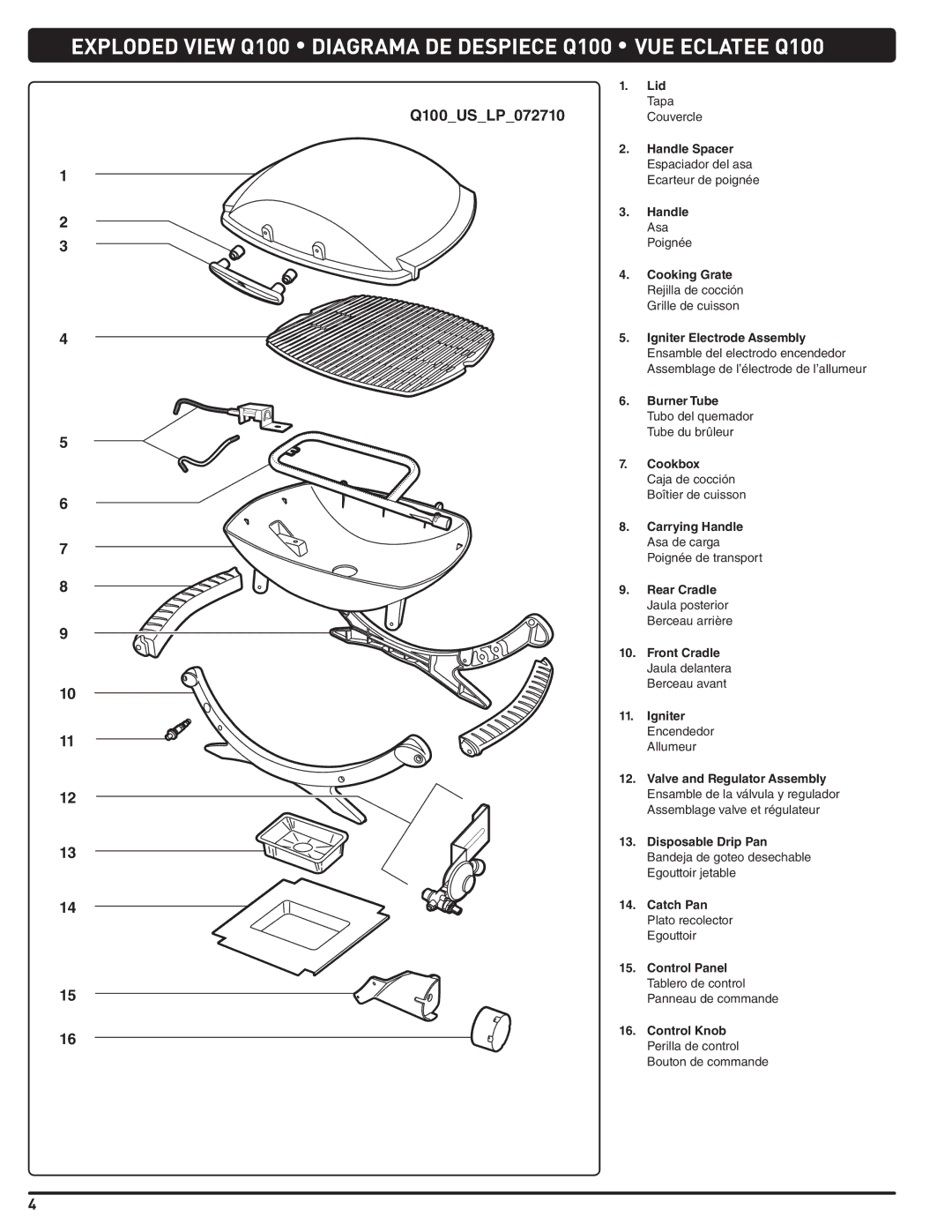 Weber 54329 instruction manual Lid, Handle Spacer Espaciador del asa Ecarteur de poignée 