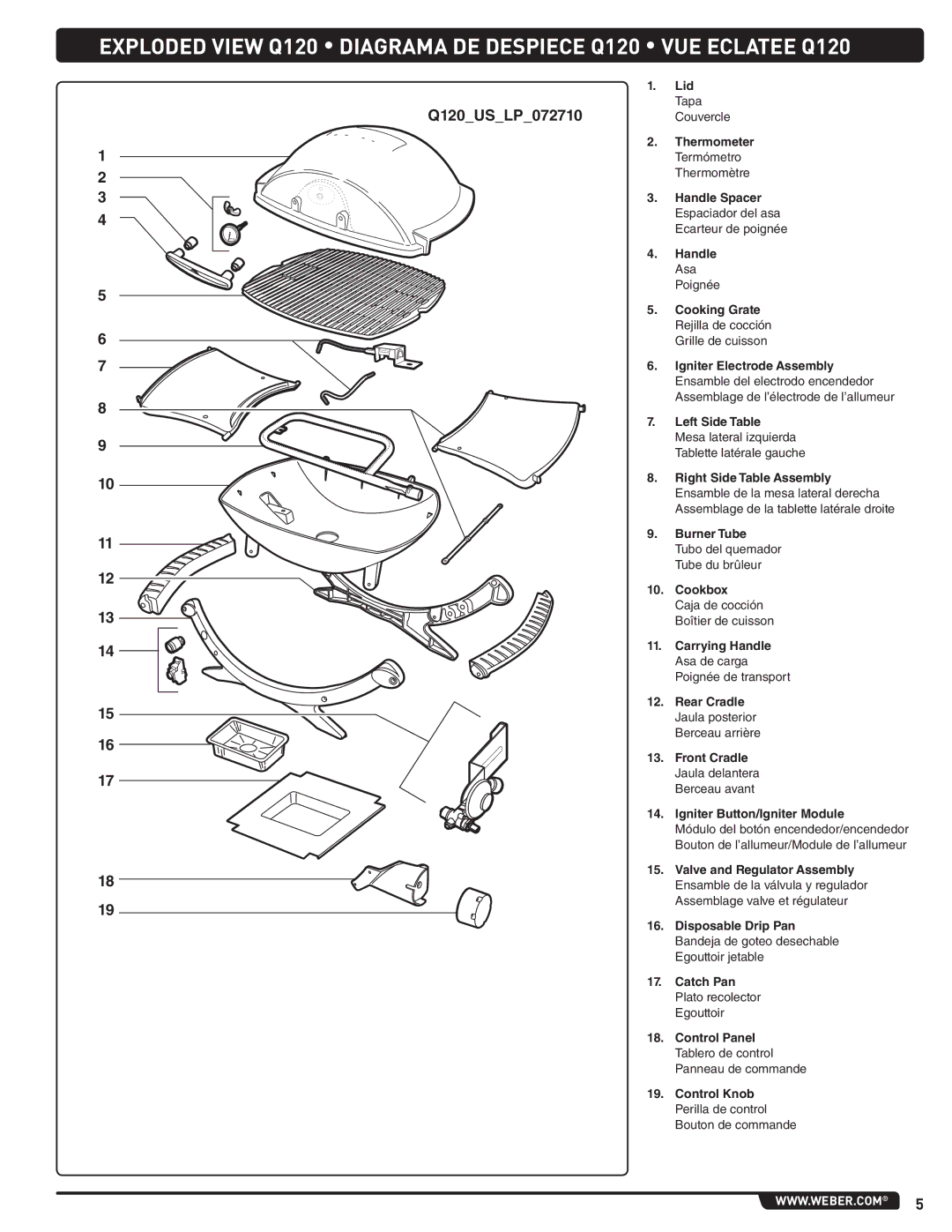 Weber 54329 instruction manual Lid Tapa, Left Side Table Mesa lateral izquierda, Igniter Button/Igniter Module 