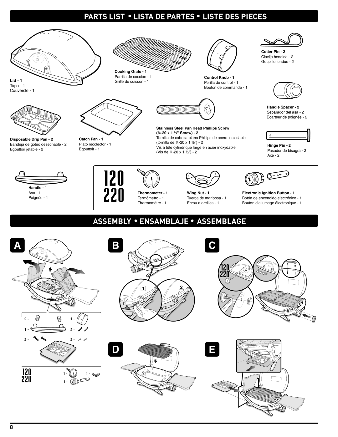 Weber 54329 instruction manual Parts List Lista DE Partes Liste DES Pieces, Assembly Ensamblaje Assemblage 