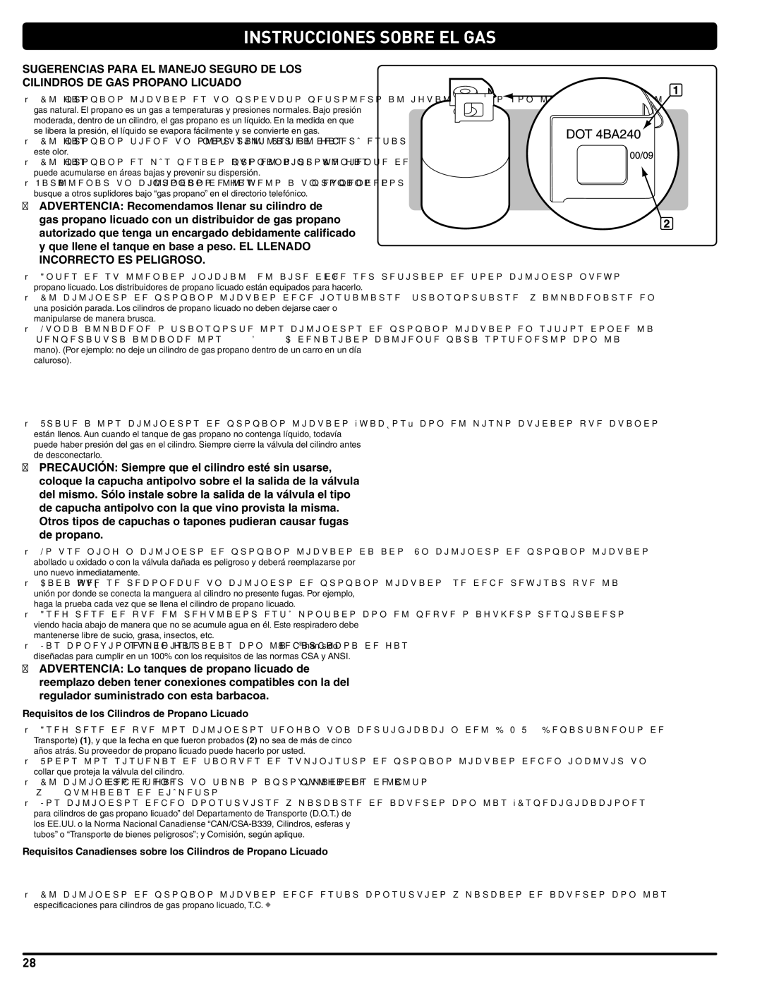 Weber 54381 manual Instrucciones Sobre EL GAS, Requisitos de los Cilindros de Propano Licuado 